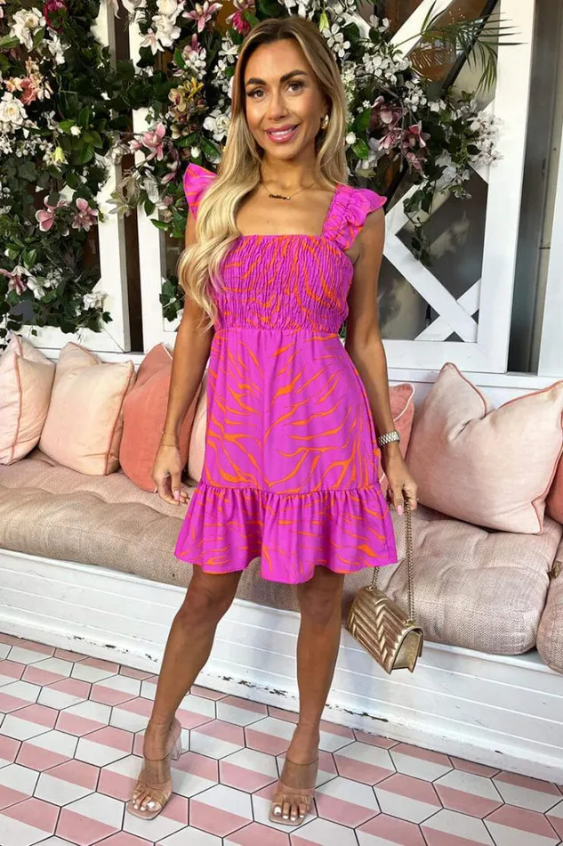 AX Paris Hot Pink Shirred Frill Detailed Mini Dress Women Dresses