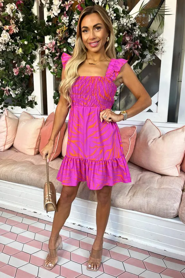 AX Paris Hot Pink Shirred Frill Detailed Mini Dress Women Dresses