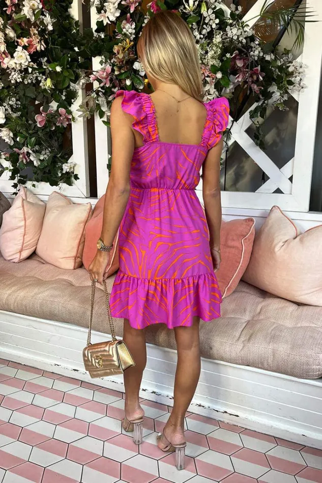 AX Paris Hot Pink Shirred Frill Detailed Mini Dress Women Dresses