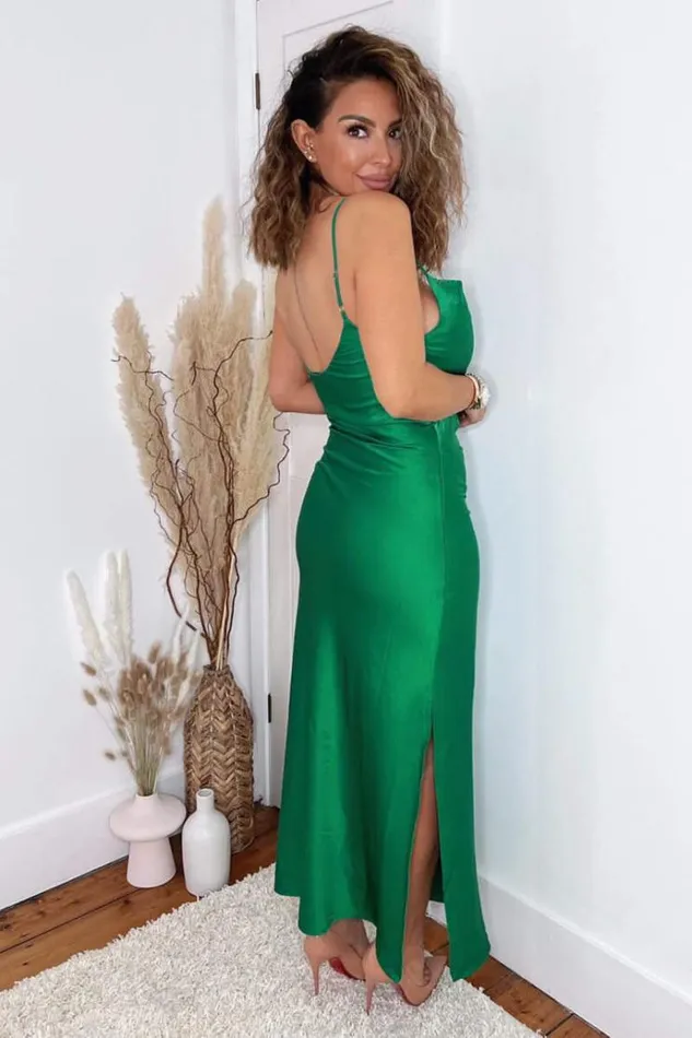 AX Paris Jade Green Satin Cowl Neck Midi Dress Women Dresses