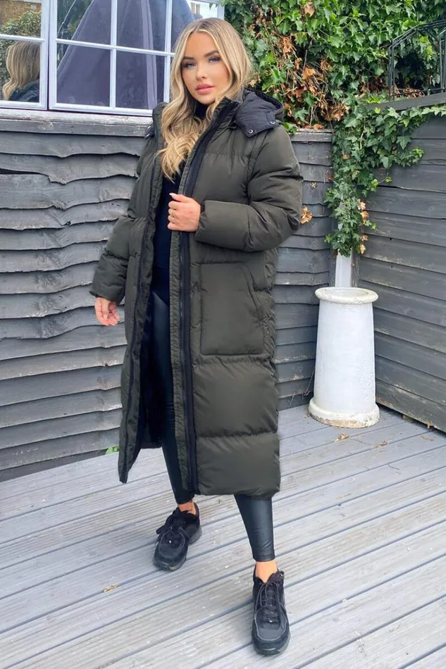AX Paris Khaki 2 In 1 Puffer Coat With Detachable Sleeves Women Coats and Jackets