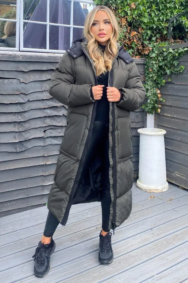 AX Paris Khaki 2 In 1 Puffer Coat With Detachable Sleeves Women Coats and Jackets