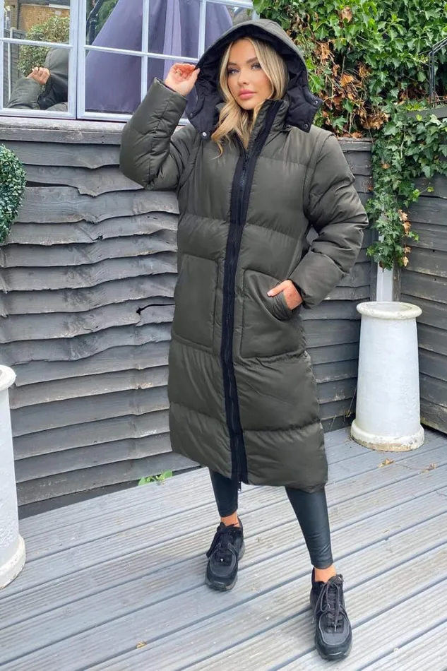 AX Paris Khaki 2 In 1 Puffer Coat With Detachable Sleeves Women Coats and Jackets