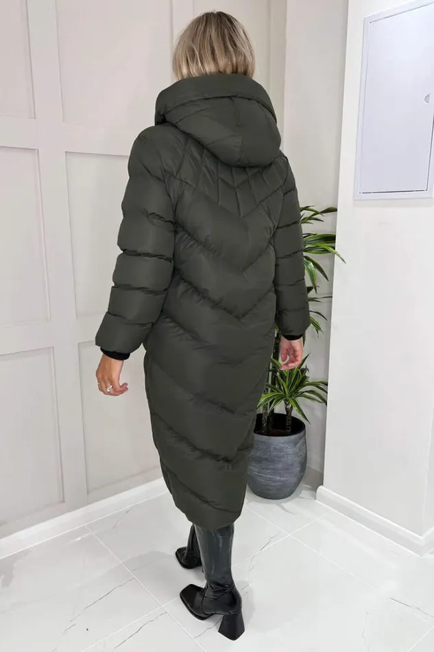 AX Paris Khaki Hooded Puffer Coat With Zip Front Pockets Women Coats and Jackets