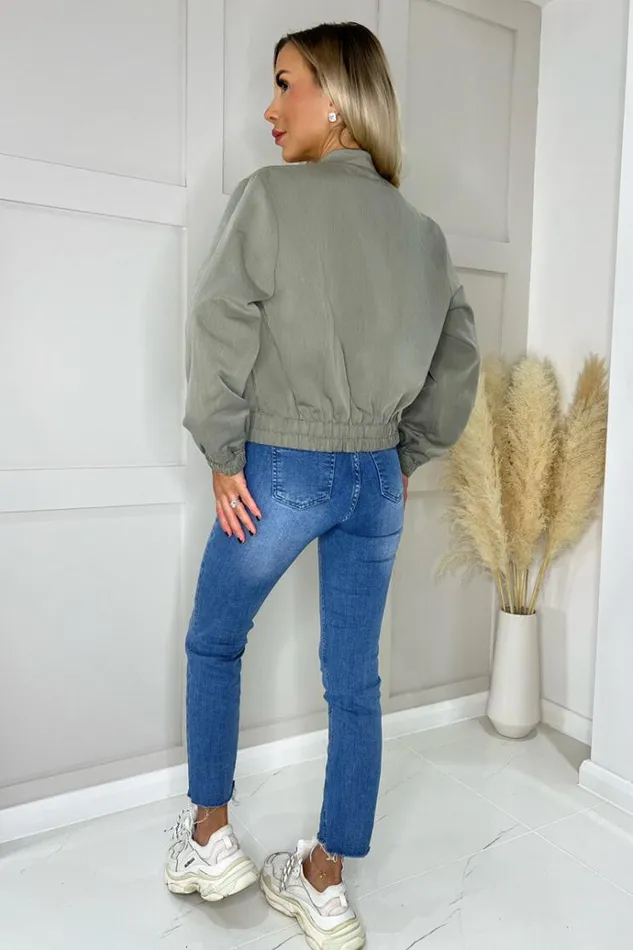 AX Paris Khaki Lightweight Cotton Bomber Jacket Women Coats and Jackets