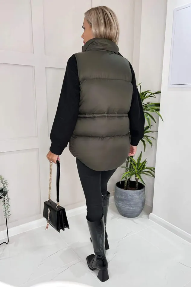 AX Paris Khaki Short Padded Gilet Women Coats and Jackets