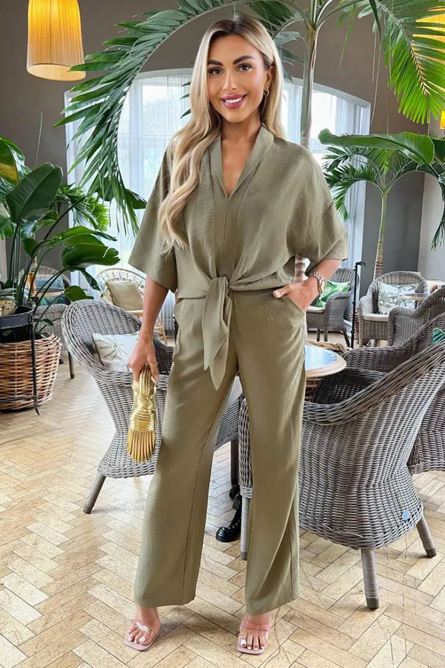AX Paris Khaki Straight Leg Trousers Women Trousers and Leggings