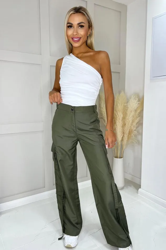 AX Paris Khaki Strap Detail Cargo Pants Women Trousers and Leggings