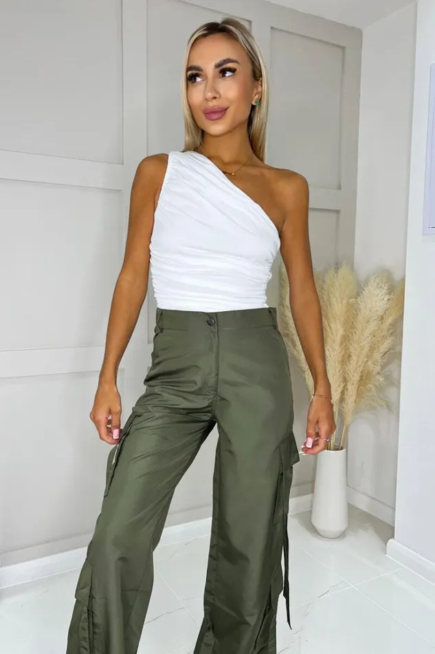 AX Paris Khaki Strap Detail Cargo Pants Women Trousers and Leggings