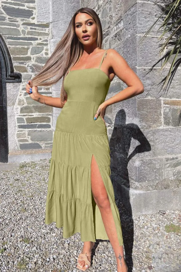 AX Paris Khaki Strappy Smock Midi Dress Women Dresses