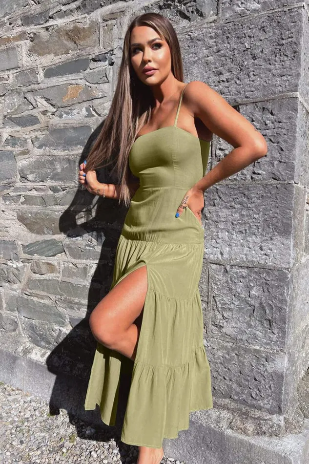 AX Paris Khaki Strappy Smock Midi Dress Women Dresses