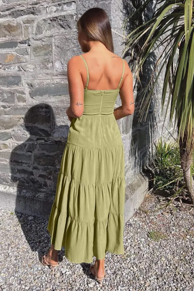 AX Paris Khaki Strappy Smock Midi Dress Women Dresses
