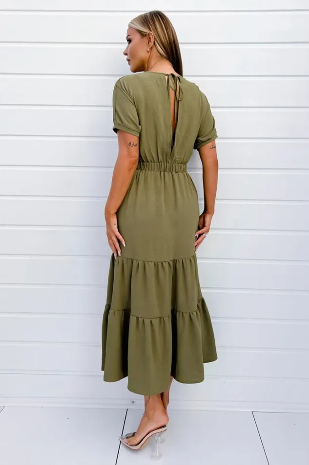 AX Paris Khaki Twist Front Maxi Smock Dress Women Dresses