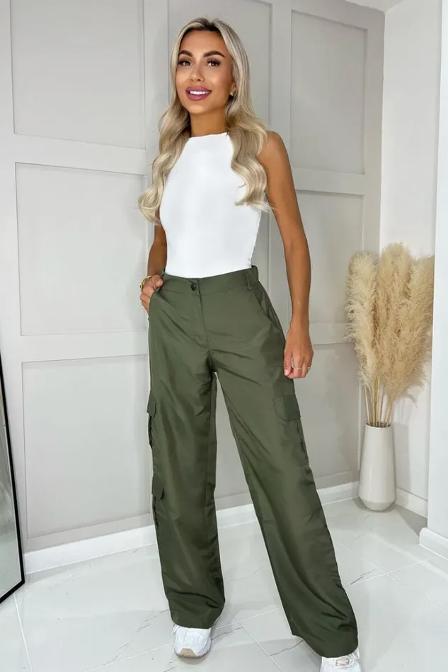 AX Paris Khaki Wide Leg Cargo Pants Women Loungewear