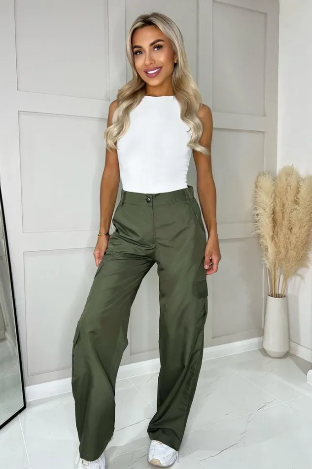 AX Paris Khaki Wide Leg Cargo Pants Women Loungewear