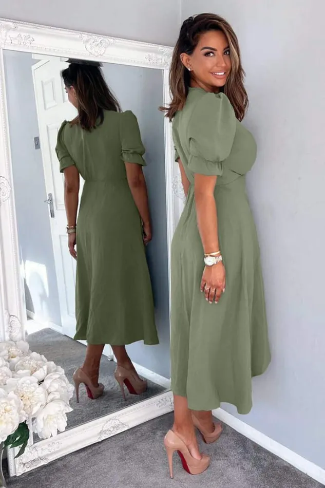 AX Paris Khaki Wrap Side Tie Midi Dress Women Dresses