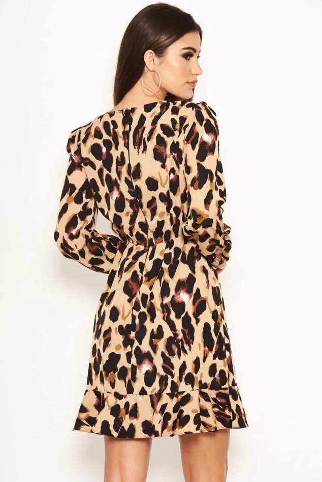AX Paris Leopard Print Frill Wrap Dress Women Dresses