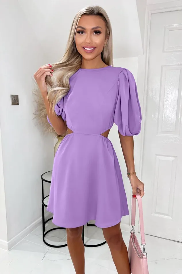 AX Paris Lilac Cut Out Round Neck Mini Dress Women Dresses