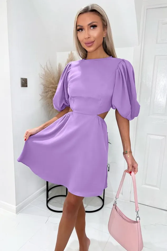 AX Paris Lilac Cut Out Round Neck Mini Dress Women Dresses