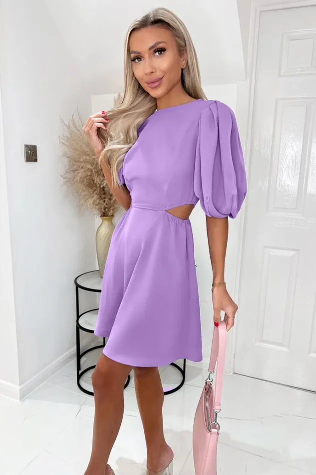 AX Paris Lilac Cut Out Round Neck Mini Dress Women Dresses