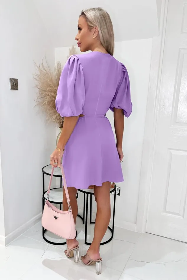 AX Paris Lilac Cut Out Round Neck Mini Dress Women Dresses