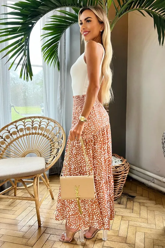 AX Paris Mocha Print Shirred Waist Maxi Skirt Women Skirts and Shorts