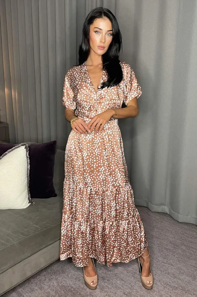 AX Paris Mocha Print Twist Front Midi Dress Women Dresses