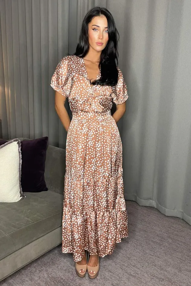 AX Paris Mocha Print Twist Front Midi Dress Women Dresses