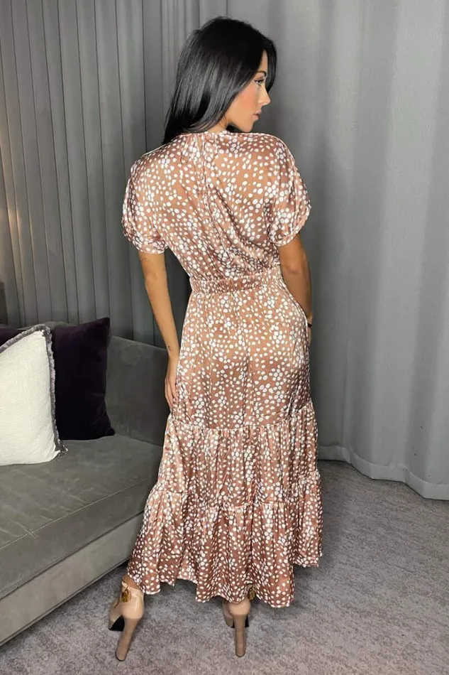 AX Paris Mocha Print Twist Front Midi Dress Women Dresses