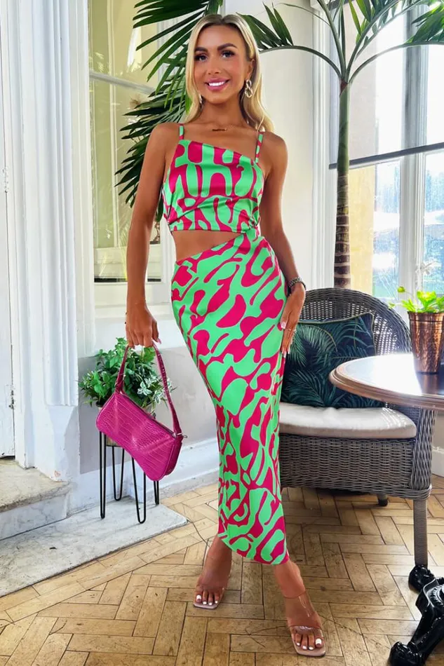 AX Paris Multi Abstract Print Asymmetric Cut Out Midi Dress Women Dresses