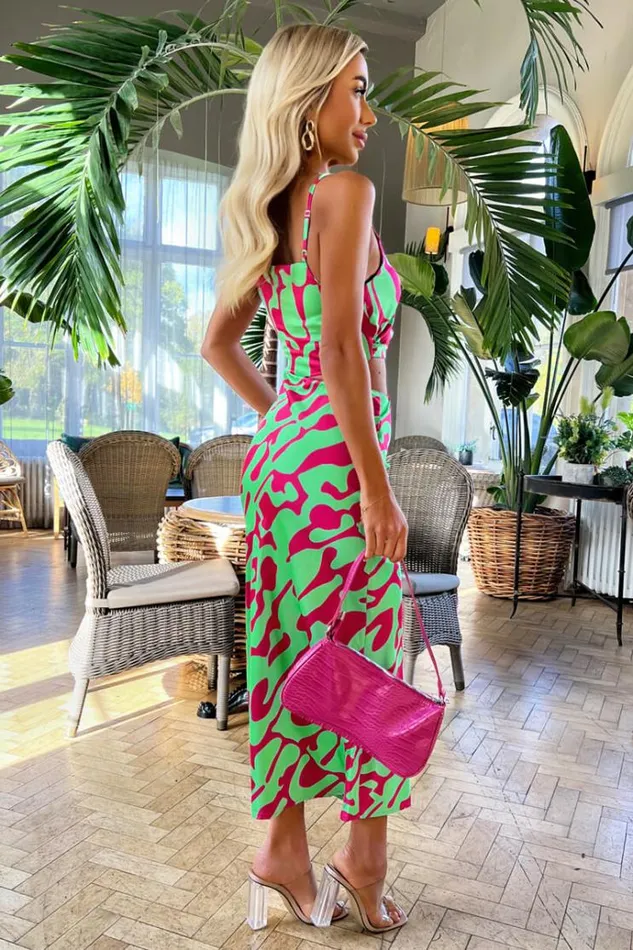 AX Paris Multi Abstract Print Asymmetric Cut Out Midi Dress Women Dresses