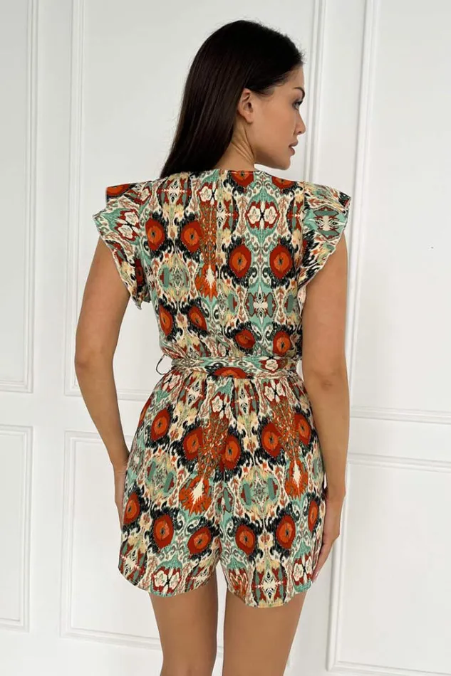 AX Paris Multi Abstract Print Wrap Top Playsuit Women Jumpsuits And Playsuits