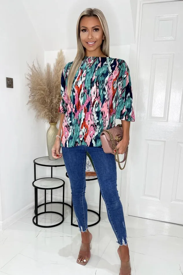 AX Paris Multi Abstract Printed 34 Sleeve Top Women Tops