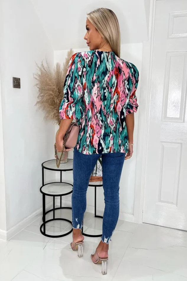 AX Paris Multi Abstract Printed 34 Sleeve Top Women Tops