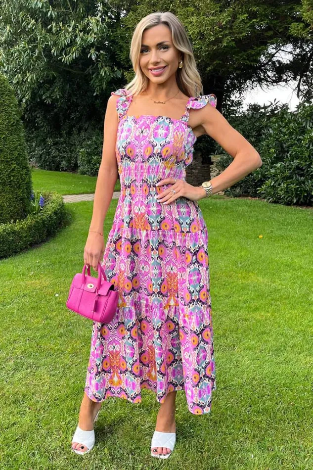 AX Paris Multi Abstract Printed Frill Strap Midi Dress Women Dresses