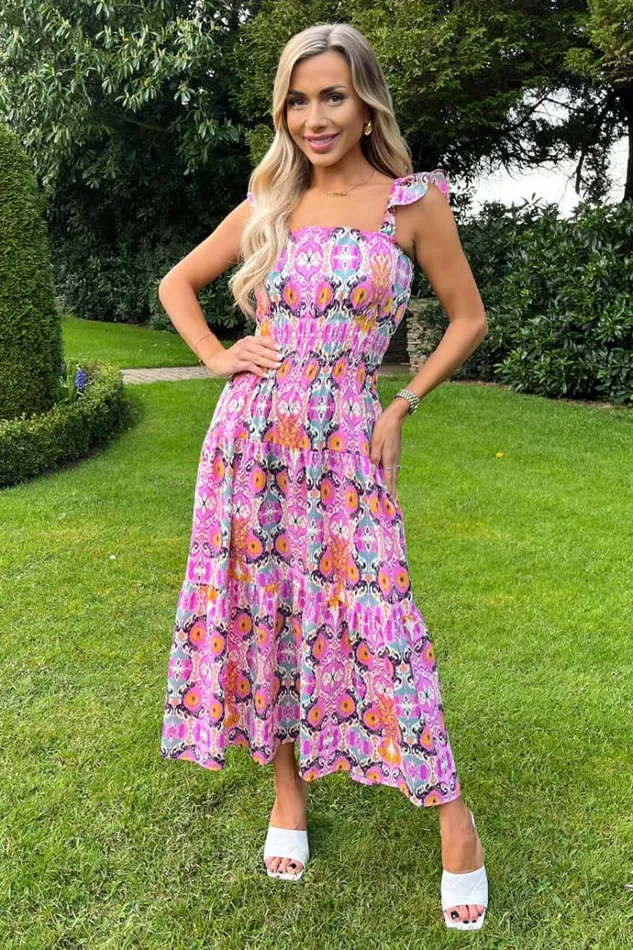 AX Paris Multi Abstract Printed Frill Strap Midi Dress Women Dresses