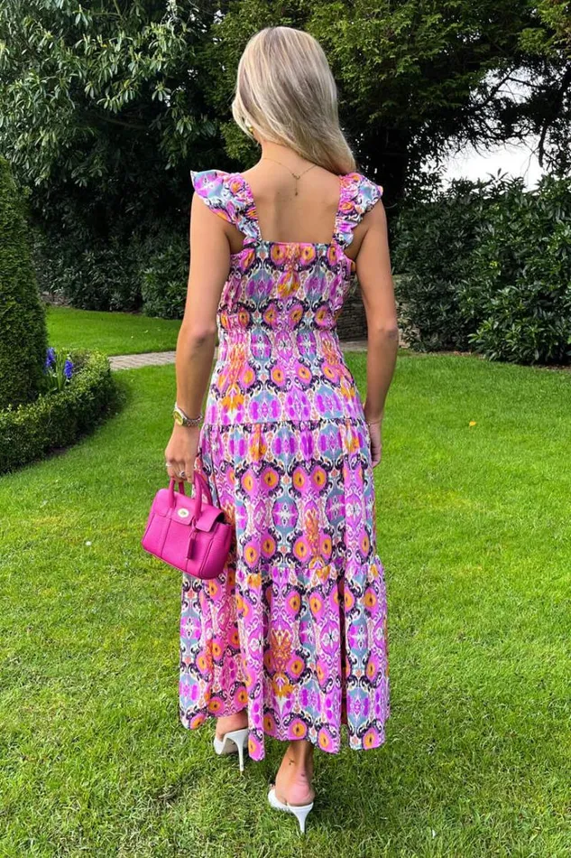 AX Paris Multi Abstract Printed Frill Strap Midi Dress Women Dresses