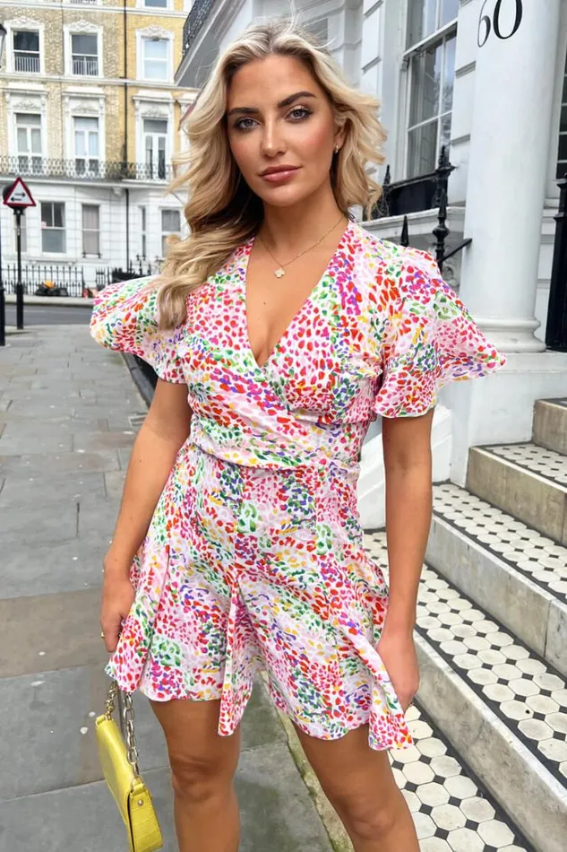 AX Paris Multi Colour Printed Wrap Top Skater Dress Women Dresses