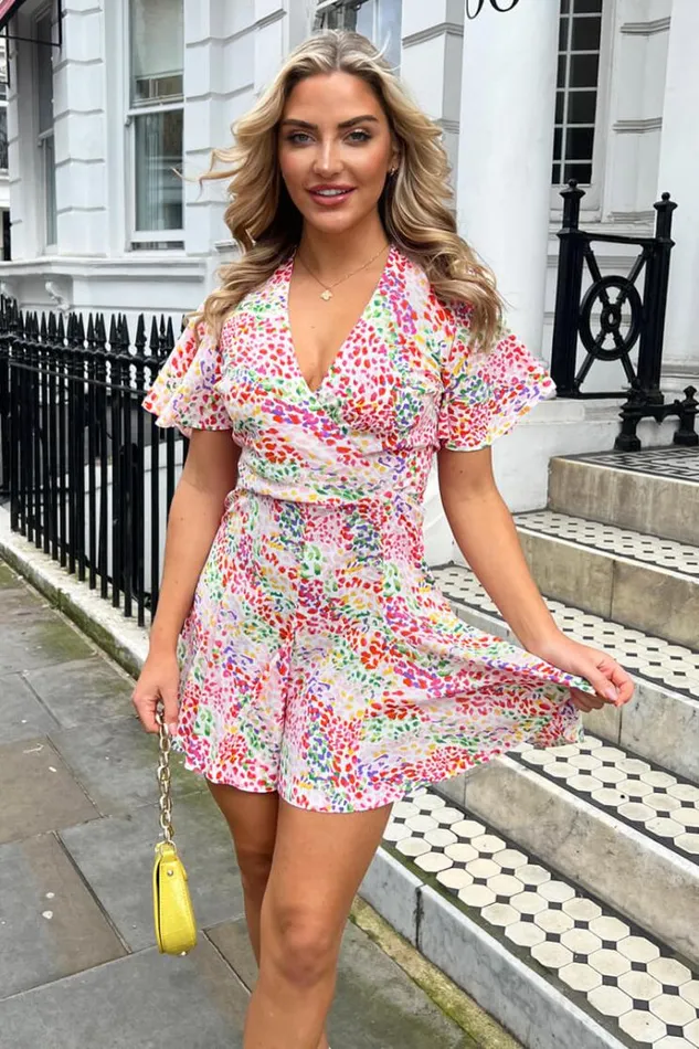 AX Paris Multi Colour Printed Wrap Top Skater Dress Women Dresses