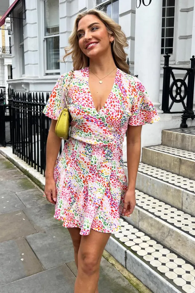 AX Paris Multi Colour Printed Wrap Top Skater Dress Women Dresses