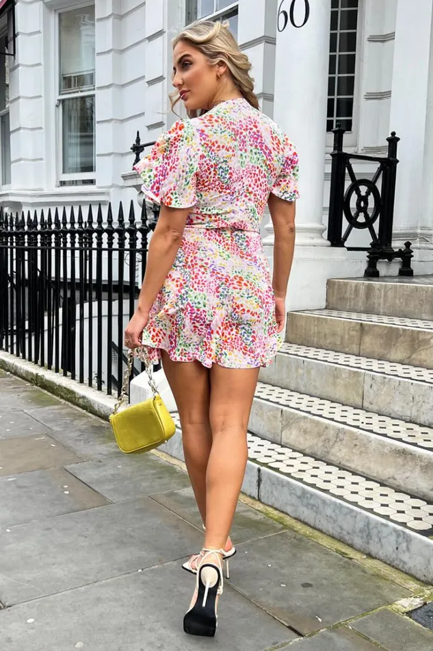 AX Paris Multi Colour Printed Wrap Top Skater Dress Women Dresses