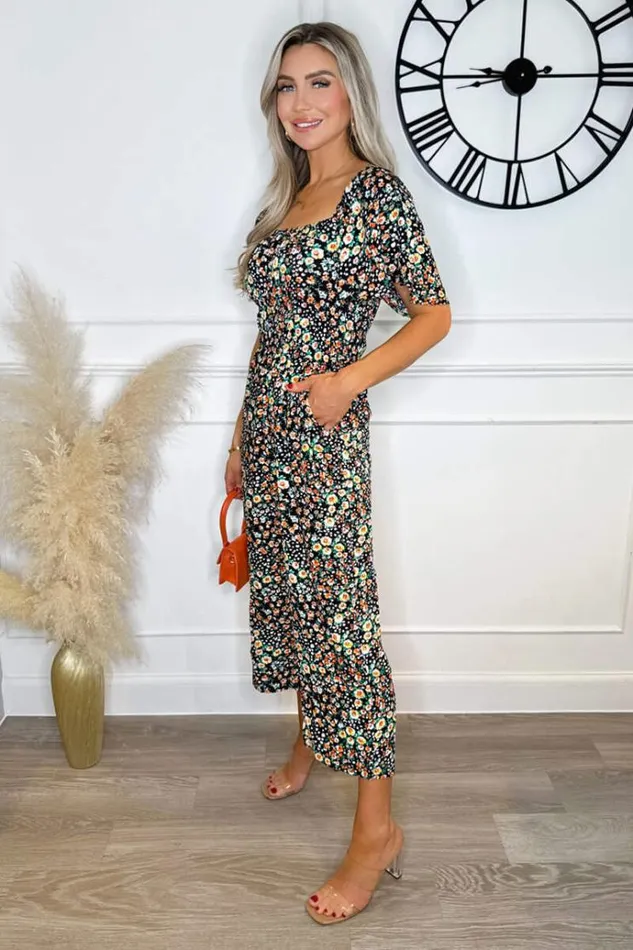 AX Paris Multi Ditsy Floral Print Flutter Sleeve Jumpsuit Women Jumpsuits And Playsuits