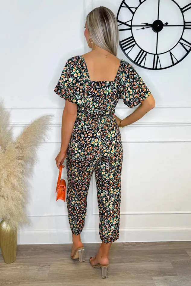 AX Paris Multi Ditsy Floral Print Flutter Sleeve Jumpsuit Women Jumpsuits And Playsuits