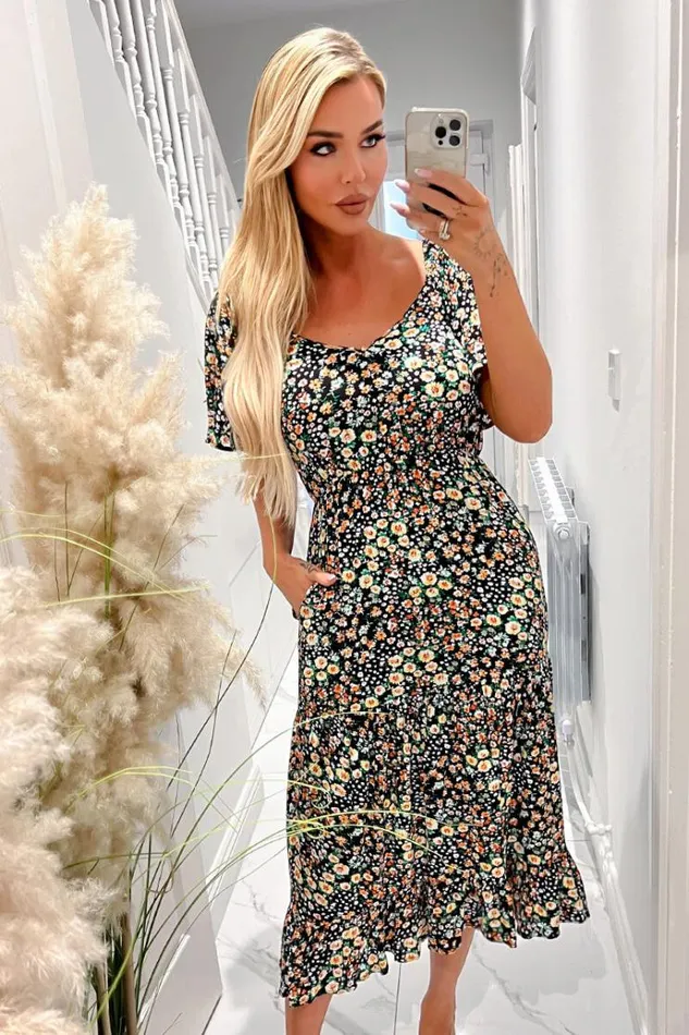 AX Paris Multi Ditsy Printed Flutter Sleeve Midi Dress Women Dresses