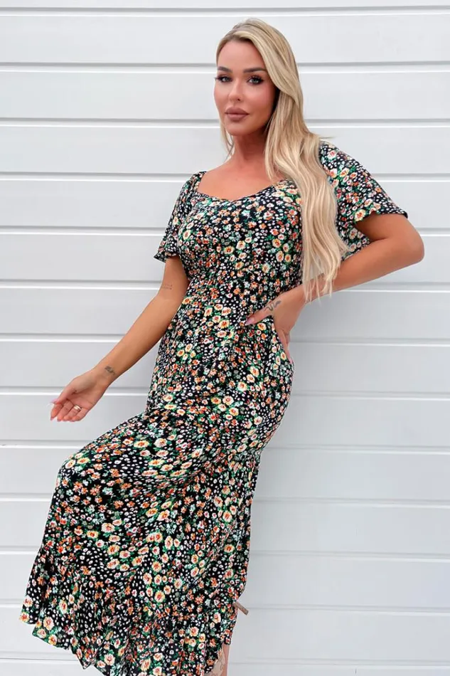 AX Paris Multi Ditsy Printed Flutter Sleeve Midi Dress Women Dresses