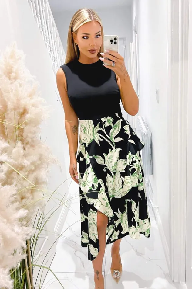 AX Paris Multi Floral 2 In 1 Frill Split Midi Dress Women Dresses