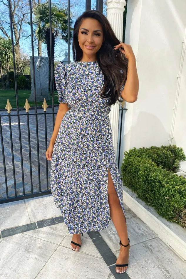 AX Paris Multi Floral Pleated Sleeve Midi Dress Women Dresses
