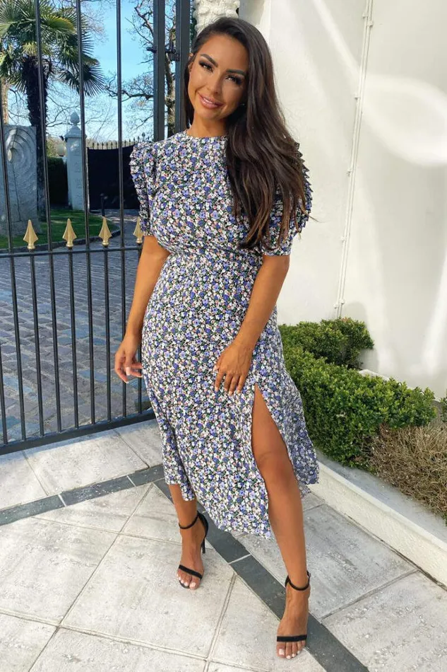 AX Paris Multi Floral Pleated Sleeve Midi Dress Women Dresses