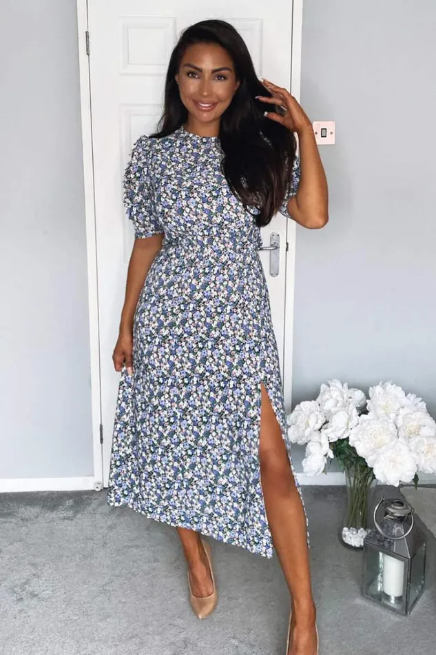 AX Paris Multi Floral Pleated Sleeve Midi Dress Women Dresses