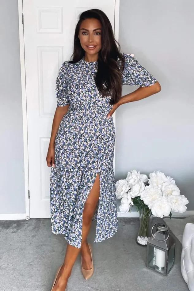 AX Paris Multi Floral Pleated Sleeve Midi Dress Women Dresses
